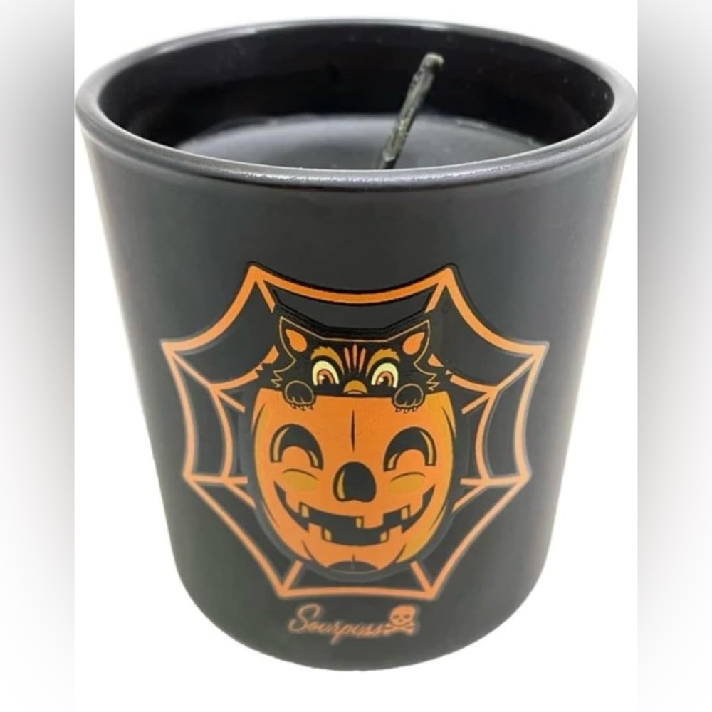 Sourpuss Halloween Soy Wax Goth Candle Pumpkin Black Cedar & Juniper Scented 5oz